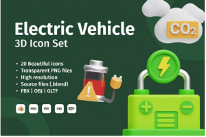 20个卡通绿色新能源电池环保可回收插图插画3D图标Icons设计素材