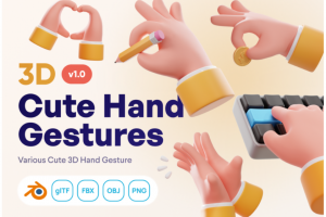 20卡通可爱手掌手势手部动作3D图标Icons设计素材包