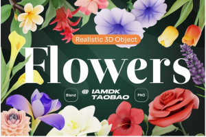 20款逼真玫瑰向日葵樱花植物花卉3D插图插画PNG免抠图片设计素材