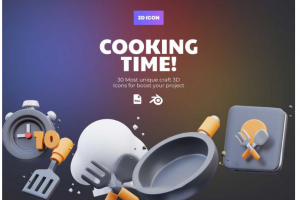 30款卡通厨房厨具烹饪元素3D插图插画图标Icons设计素材