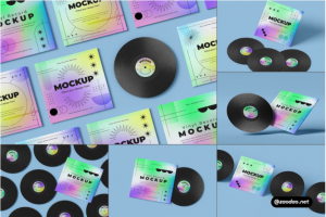 30款复古音乐专辑黑胶唱片CD光盘封面包装设计展示贴图PSD样机模板