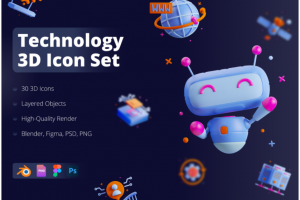 30款高级互联网科技AI智能网络营销3D图标Icons设计素材合集