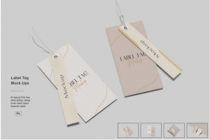 5款逼真服装包包标签吊牌卡片设计展示贴图PSD样机模板素材