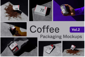 7款高级质感咖啡品牌VI设计纸杯包装盒纸袋名片展示贴图PSD样机模板