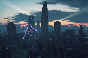 未来科幻夜店风城市建筑高楼大厦C4D模型设计素材