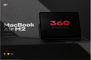 10款暗黑工业质感苹果笔记本电脑Macbook Air M2屏幕演示样机模板PSD设计素材
