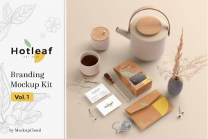 13款新中式茶叶品牌VI设计包装袋名片信封展示效果图PSD样机模板