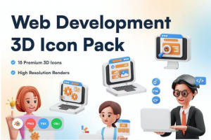 15款卡通网站开发程序网络科技3D插图图标Icons设计素材