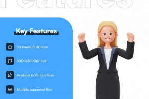 20款卡通3D立体商务人士办公男女插图图标Icons设计素材