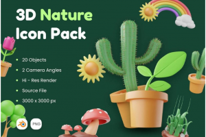 20款绿色环保植物树木绿植插图3D图标Icons设计素材合集