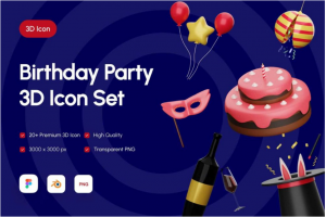 20款高质量生日派对庆祝3D插图图标Icons设计素材合集