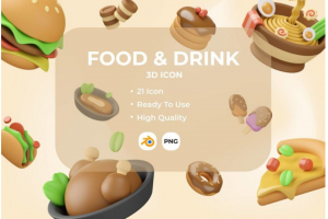 21款3D立体食物食品美食APP界面设计图标Icons设计素材