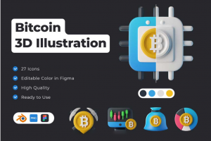 27款高级虚拟货币金融比特币3D立体图标Icons设计素材包