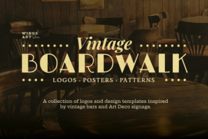 30年代复古浮桥黑金舞厅酒吧标牌边框纹理插图AI矢量设计素材包