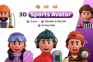 40款卡通有趣体育赛事运动插画插图3D立体图标Icons设计素材