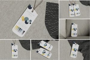 6款时尚服装产品标签吊牌卡片设计效果图展示PS样机模板素材