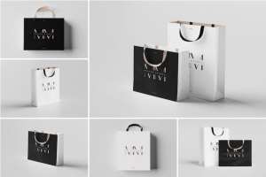 6款简约商城购物产品手提纸袋设计PS贴图样机模板