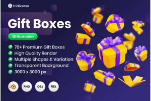 70+高级卡通3D立体礼品礼物礼盒包装盒插图图标Icons设计素材包