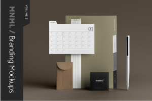 9款高级品牌VI设计办公文具名片笔记本日历展示效果图PSD样机模板