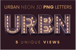 逼真3D立体工业风霓虹灯效果创意字母数字PNG免抠图设计素材