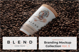 10款高级咖啡品牌VI设计包装桶名片展示贴图PSD样机模板