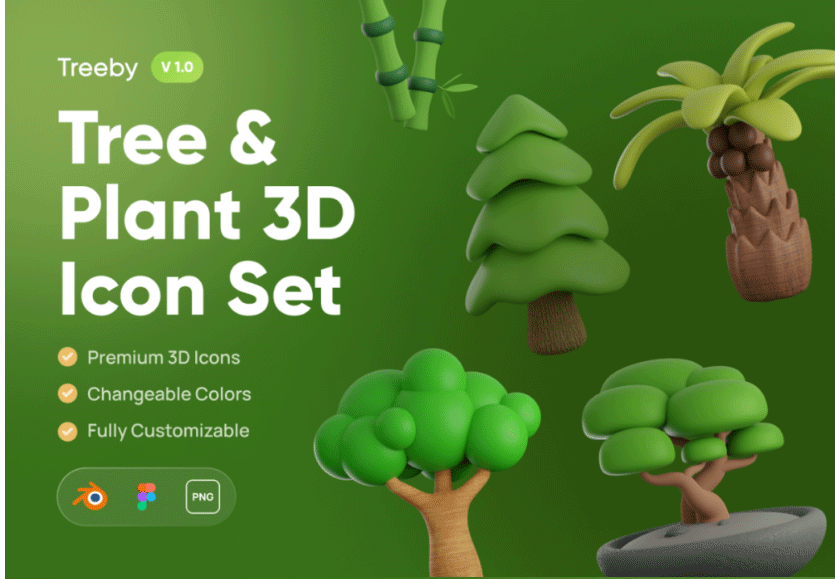 10款高级自然生态园艺树木植物3D图标Icons设计素材合集