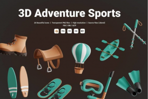 22款精美徒步旅行野营冒险运动3D图标Icons设计素材合集