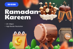 25+款高级穆斯林阿拉伯风斋月节主题3D三维图标Icons设计素材