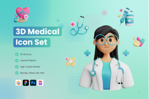 30款医疗保健健康医院主题3D图标Icons设计素材合集