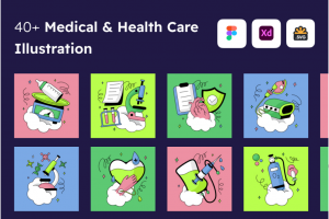 40款创意医疗保健网站APP界面设计手绘插画插图Figma素材