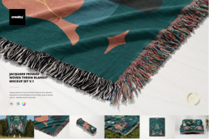 6款时尚提花流苏梭织毯毛毯纺织品印花图案设计PS展示贴图样机模板素材