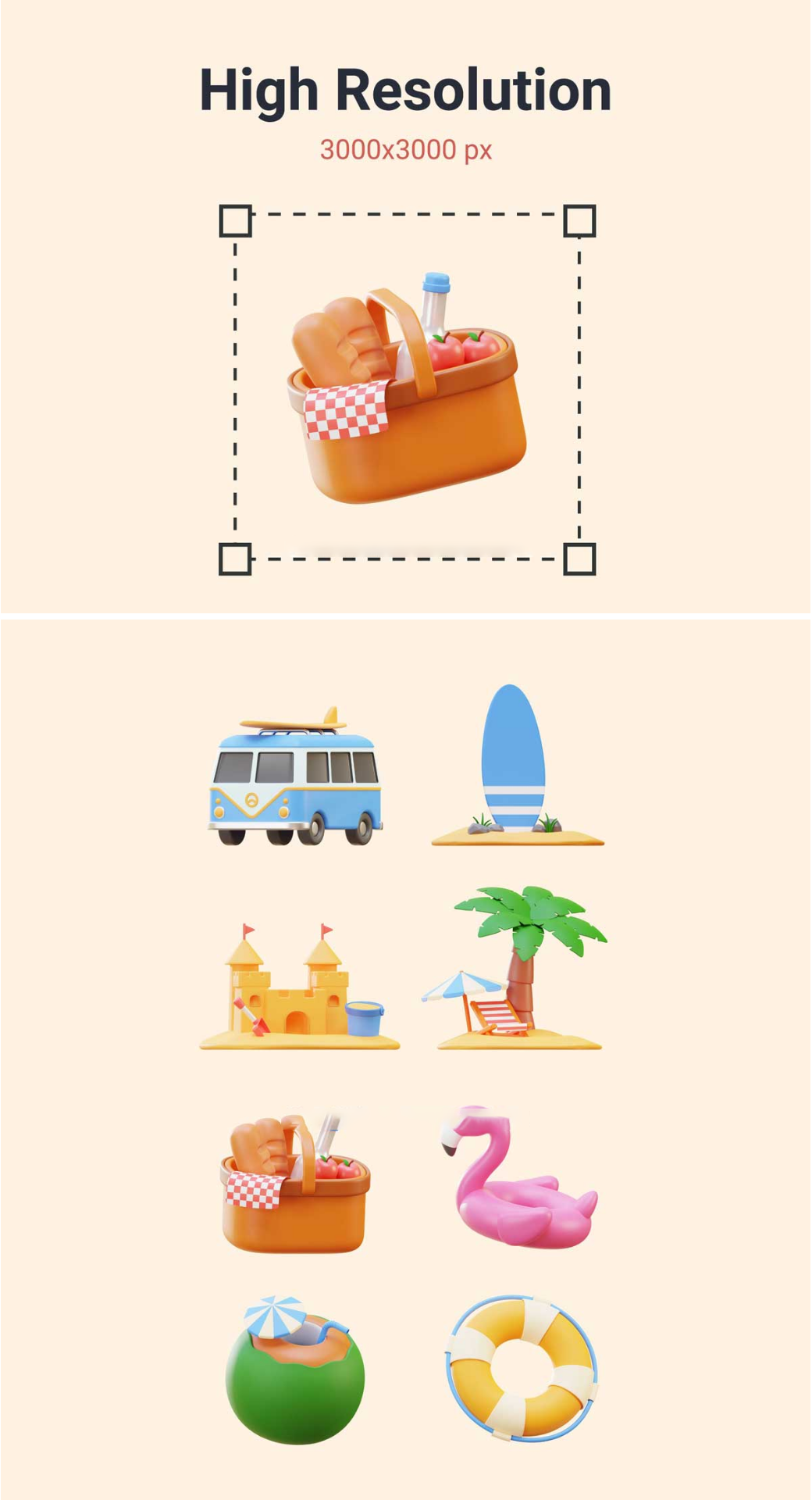 8款卡通创意3D立体夏季暑假度假主题图标Icons设计素材合集_琦美素材库，让您的设计少走弯路~
