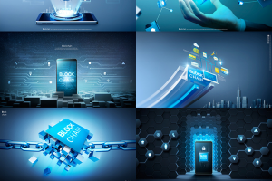 19款蓝色科技区块链大数据数字网络互联网海报背景PSD设计师素材图