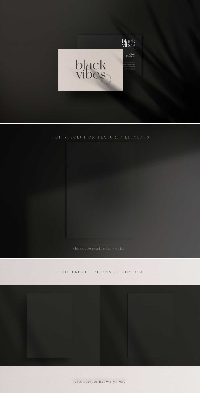 时尚精美黑白风品牌VI设计明信片卡片名片信纸海报设计展示PSD样机模板