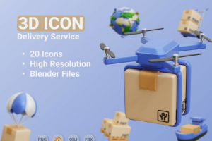 20款物流快递货物配送3D插图插画图标Icons设计素材