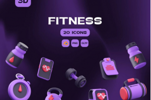 20款高级健身房锻炼运动器具器材3D插图图标Icons设计素材包