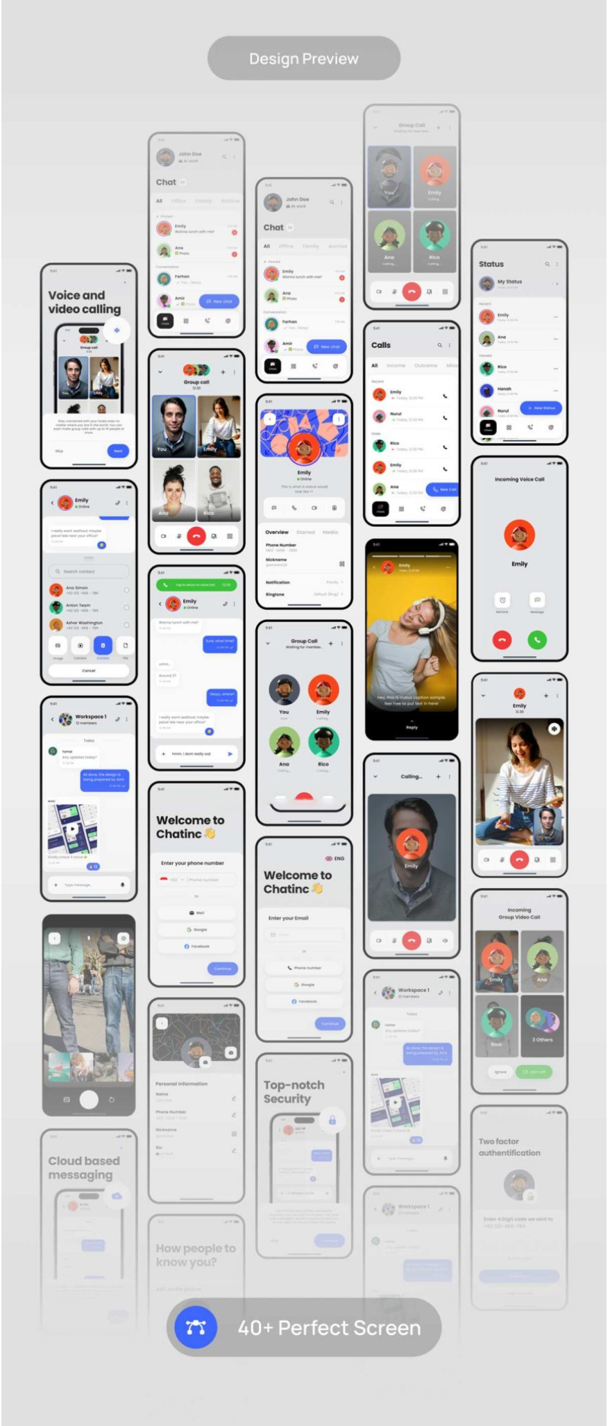 40+屏高级交友聊天Ai机器人发信息APP软件界面设计Figma模板素材_琦美素材库,让您的设计少走弯路~