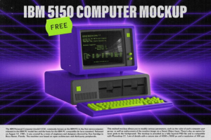 复古八十年代风格化先锋赛博朋克Y2K科幻机甲IBM台式老电脑样机素材