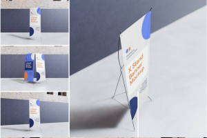 时尚商业广告海报X展架设计展示效果图PSD样机模板素材