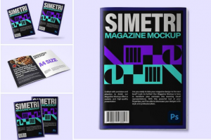 逼真宣传画册杂志封面设计展示效果图PSD样机模板素材