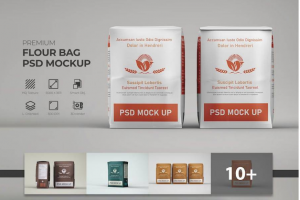 高级有机食品咖啡面粉包装袋外观设计PS智能贴图样机模板素材