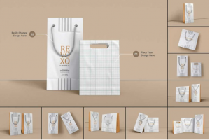 10款时尚商场购物手提纸袋设计展示效果图PSD样机模板素材