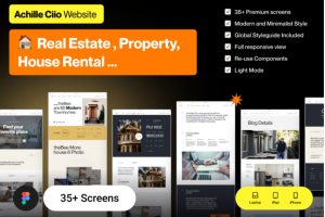 35+屏高级房屋租赁房地产销售网站界面设计WEB UI套件设计素材