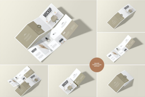6款时尚方形三折页小册子设计展示效果图PSD样机模板素材