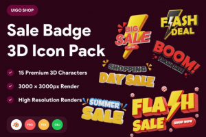 Blender模型 15款高级电商营销销售促销打折3D插图图标Icons设计素材包