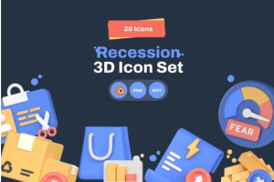 Blender模型 20款高级经济衰退金融市场3D三维图标Icons设计素材合集