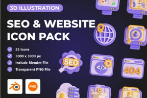Blender模型 25款高级3D立体SEO网站营销优化图标Icons设计素材