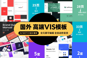 19套国外高端品牌企业logo公司AI全套VIS视觉识别系统形象手册VI模板