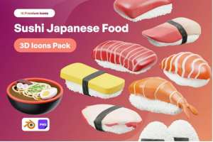 15款时尚日本料理寿司食物美食3D图标Icons设计素材包