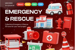 15款高级卡通消防120医院应急救援3D图标Icons设计素材包